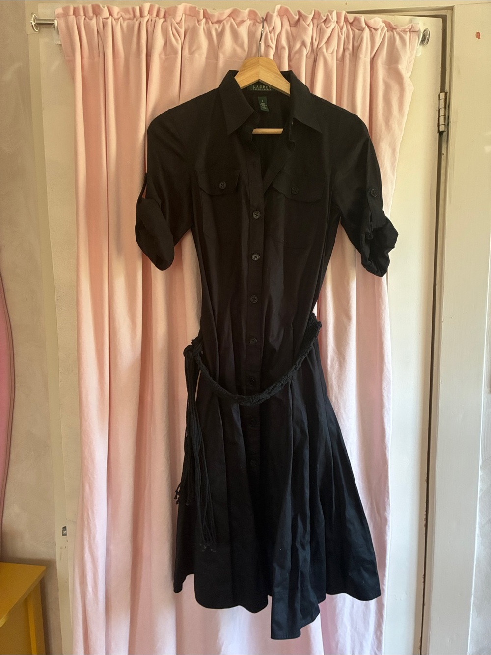 Ralph Lauren Black Button-Front Midi Shirt Dress